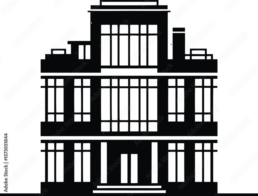 Obraz premium Beautiful residential house silhouette vector illustration on isolated white background