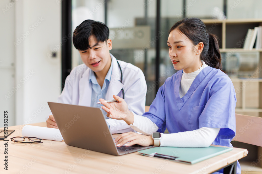 Doctors, nurse or laptop in day healthcare, planning research or surgery teamwork in wellness hospital. Talking, thinking or medical on technology for collaboration help or life insurance app.
Doctors, nurse or laptop in day healthcare, planning research or surgery teamwork in wellness hospital. Talking, thinking or medical on technology for collaboration help or life insurance app.