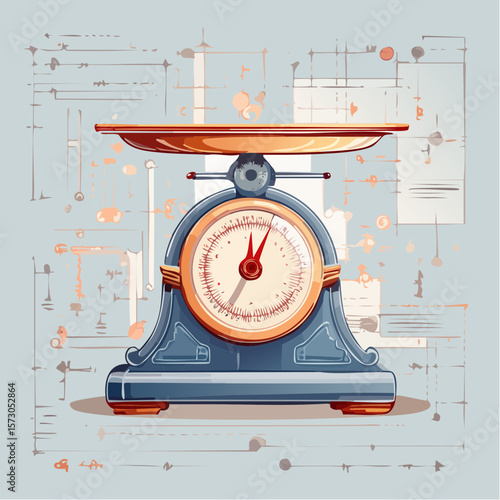 antique weighing scale blueprint with striped calibration lines and detailed pointer schematic