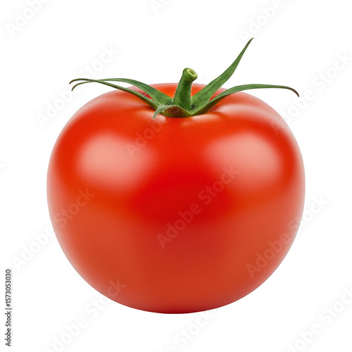 Wallpaper Mural A Vibrant Ripe Red Tomato with a Green Stem and Leaves Isolated on a Black Background Torontodigital.ca