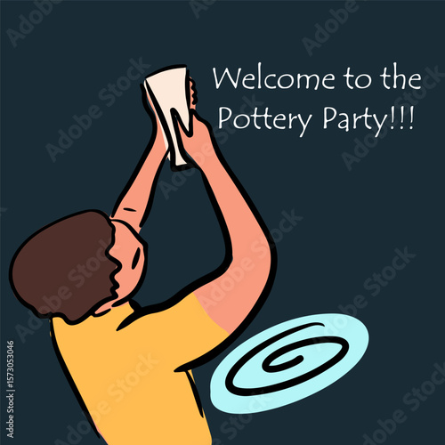 Pottery workshop flyer concept, card, invitation, pottery party. Hand drawn flat, line, abstract vector illustration.