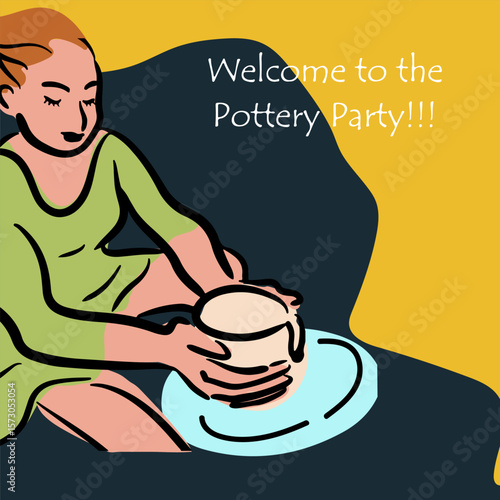 Pottery workshop flyer concept, card, invitation, pottery party. Hand drawn flat, line, abstract vector illustration.