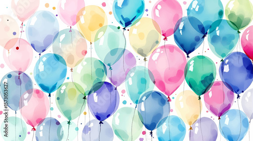 Watercolor balloons on a white background. Seamless pattern