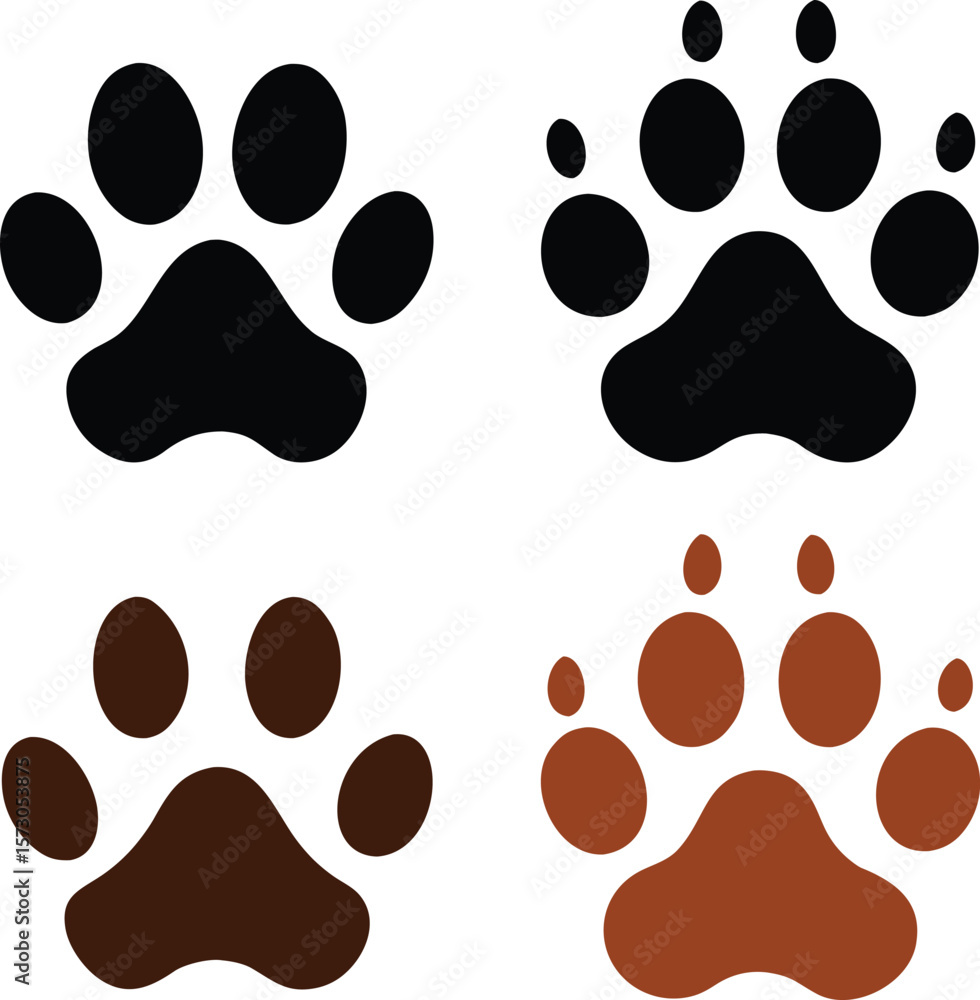 Fototapeta premium Black brown paw prints vector illustration animal