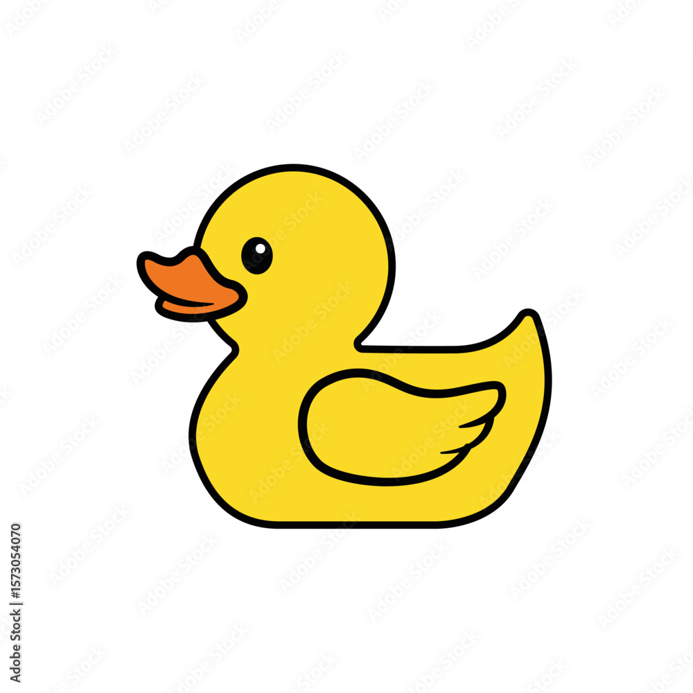 Fototapeta premium Cute Yellow Rubber Duck Floating on Water Surface for Kids Bath Time