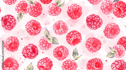 Watercolor pattern featuring raspberries white background	