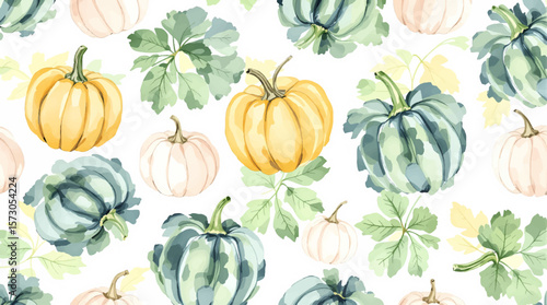 Watercolor background pattern pumpkins on white background