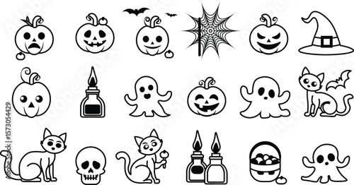 Halloween set vector outline