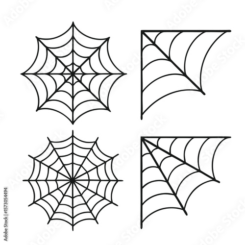 Black spiderwebs in corner and circular shapes cobweb