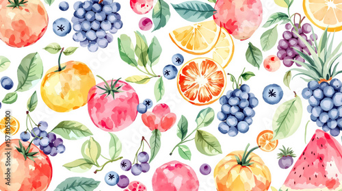 Watercolor pattern fruits on white background