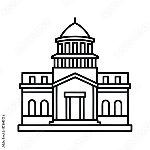 Handdrawn a building with a domed roof arched windows architecture outline