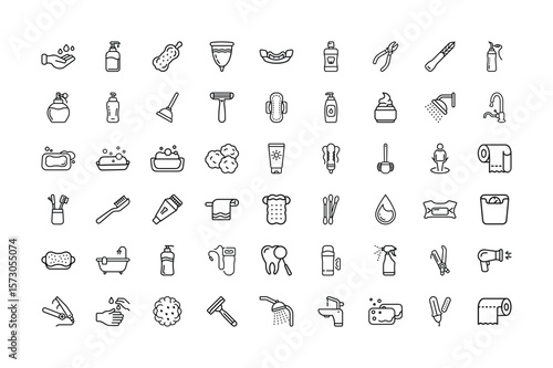 Bathroom and Hygiene Icons A Comprehensive Collection of Essential Elements in Line Art
