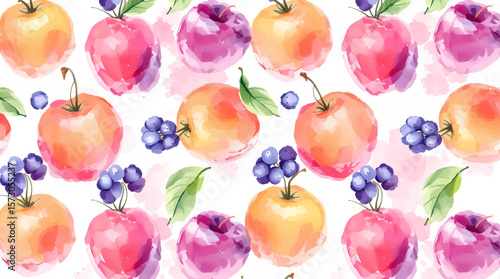 Watercolor pattern fruits on white background