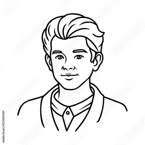 Handdrawn a young man's face upper body on portrait outline