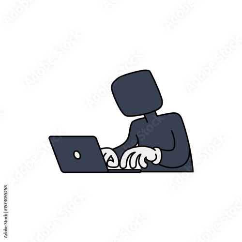 Cartoon Character Typing on Laptop with No Face for Creative Projects