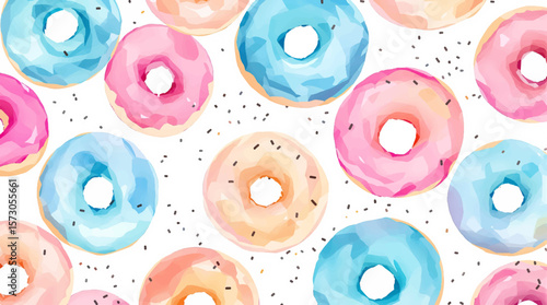 Watercolor background pattern donuts on white background
