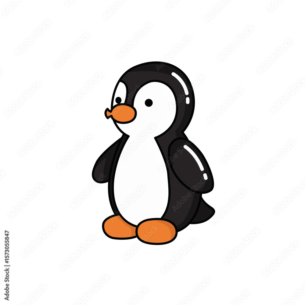 Fototapeta premium Cute Cartoon Penguin Character with Orange Beak and Flippers