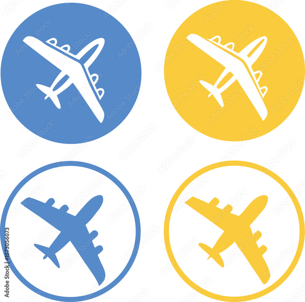 Blue and yellow airplanes in circles aircraft travel Blue and yellow airplanes in circles aircraft travel