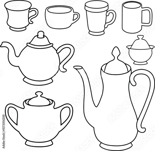 Vector Coffee & Tea Pot Set: Drinkware Graphic.