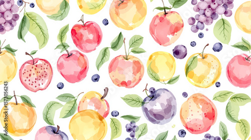 Watercolor pattern fruits on white background