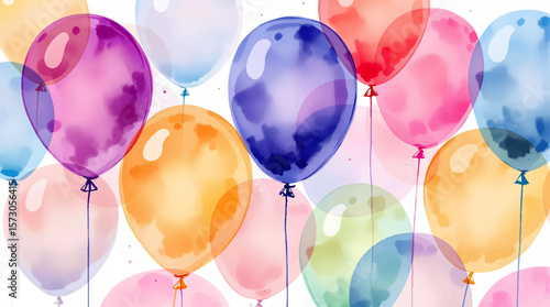 Watercolor balloons on a white background. Seamless pattern