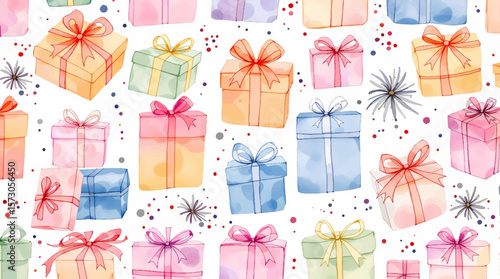  Seamless pattern watercolor gift boxes
