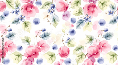 Watercolor pattern berries on white background