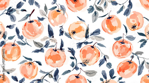 Peaches, Watercolor background pattern Peaches on white background