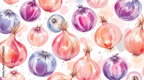 Watercolor garlic pattern on white background