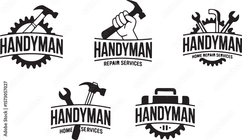 Fototapeta premium Handyman repair services logos with tools and gears home