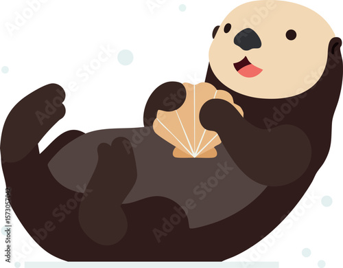 Sea otter holding seashell cute animal wildlife vector illustration with playful expression