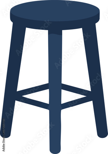 Wooden stool simple navy blue round seat furniture design for home or office use vector illustration