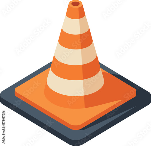 Traffic safety cone with orange and white stripes isometric vector design illustration