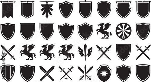 Shields Banners Swords Griffins and Emblem vector