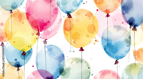 Watercolor balloons on a white background. Seamless pattern	
