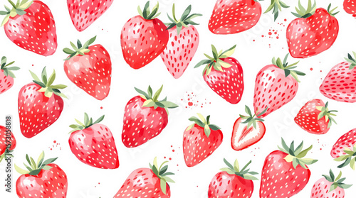Watercolor rstrawberry on white background seamless vector pattern	