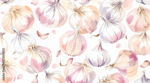 Watercolor garlic pattern on white background