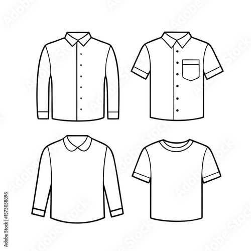 Four shirts with different sleeve lengths and collars clothing apparel