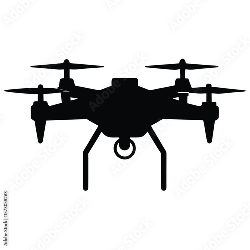 The black silhouette shows a modern drone with four propellers on transparent backdrop