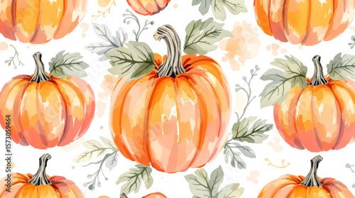 Watercolor background pattern pumpkins on white background	