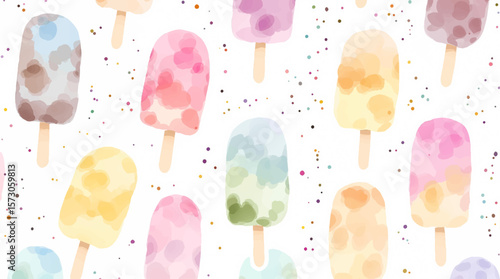 Watercolor pattern ice cream white background	