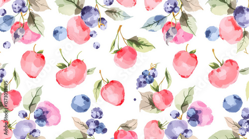 Watercolor pattern berries on white background	