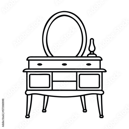 Handdrawn a vanity table with an oval mirror lamp vector
