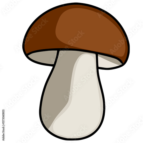 A charming vector illustration of a porcino brown mushroom with a beige stem, showcasing a simplistic yet detailed design, ideal for autumnal themes or culinary applications.