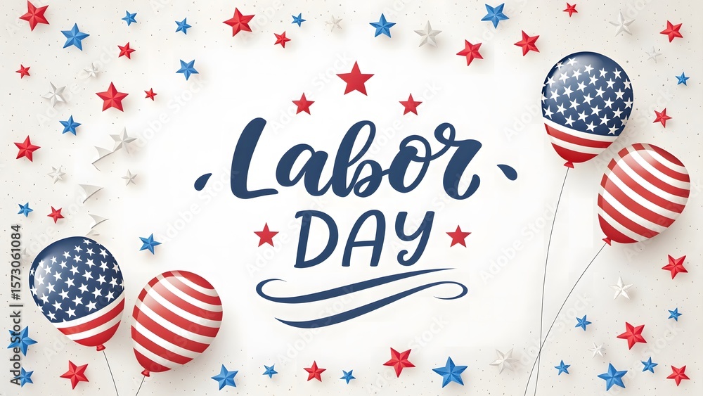 Obraz premium Happy Labor Day: American Flag Balloons and Stars