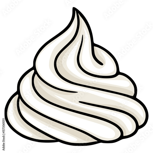 Whipped Cream Vector Illustration: A stylized vector graphic of a single dollop of whipped cream, featuring bold black outlines and subtle beige shading for a creamy texture.