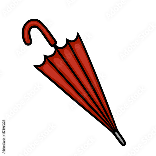 A vector illustration of a stylish red umbrella with a curved handle, depicted in a simple, cartoonish style, perfect for autumnal designs or weather-related projects.
