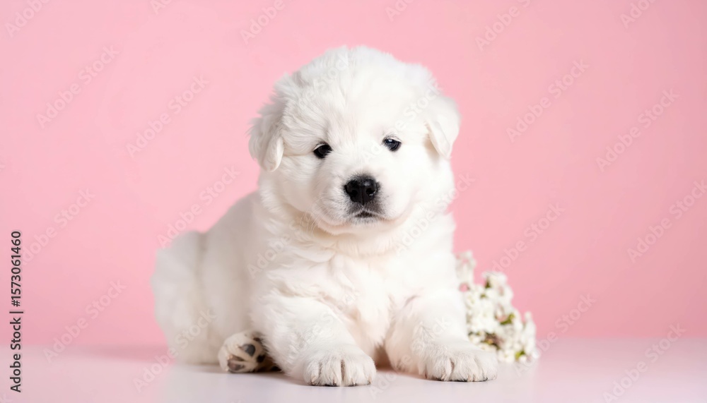 Obraz premium Fluffy White Maremma Puppies on Pastel Backgrounds, Generated image