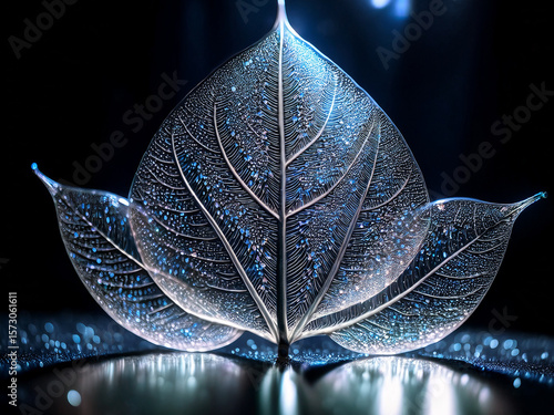 Artistic leaf composition with glowing veins and soft shadows for wellness and lifestyle campaigns