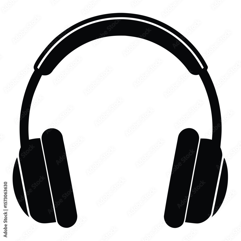 Obraz premium A minimalist headphone silhouette is presented in solid black against transparent backdrop